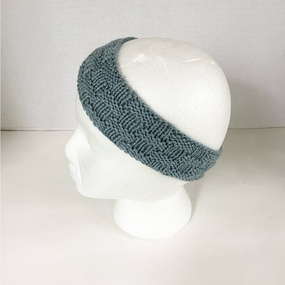 Skincare Washcloth Headband Spa Set Hand Crafted Steel Blue Cotton Knit - Picture 6 of 16